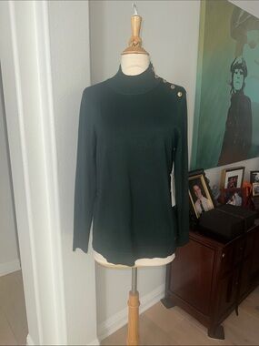 Calvin Klein Mallard Green Sweater Top with Gold Buttons